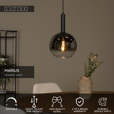 Lucide MARIUS - Pendant light - Ø 30 cm - 1xE27 - Black